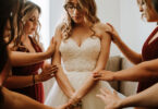 bride wearing glasses on her wedding day