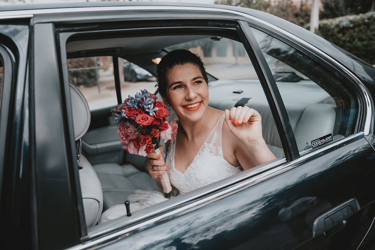 bride in a limo