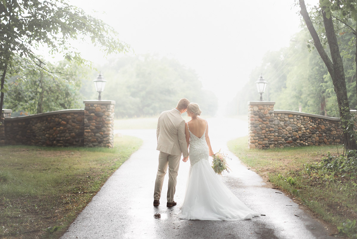 bride and groom in a garden wedding