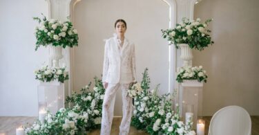 modern bride in a lace suit