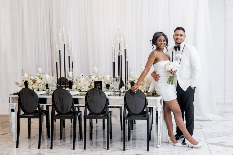 black and white modern micro wedding