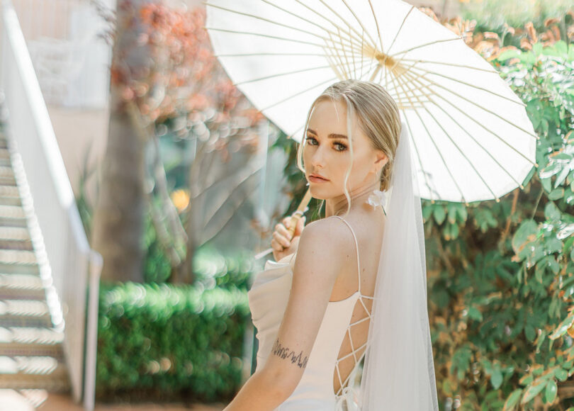 bride with umbrella