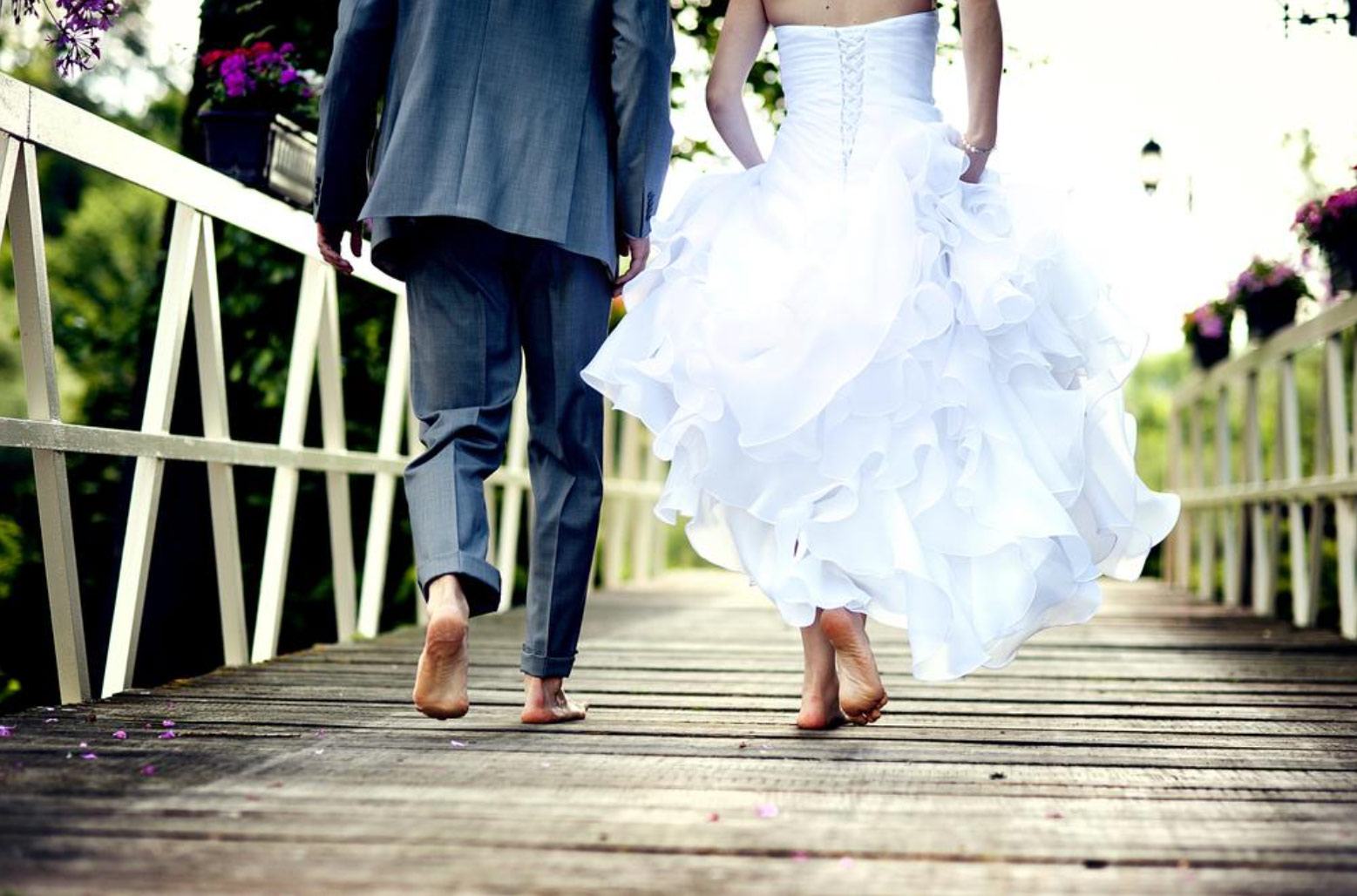 bride and groom having fun