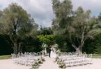 green and white wedding ceremony