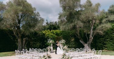 green and white wedding ceremony