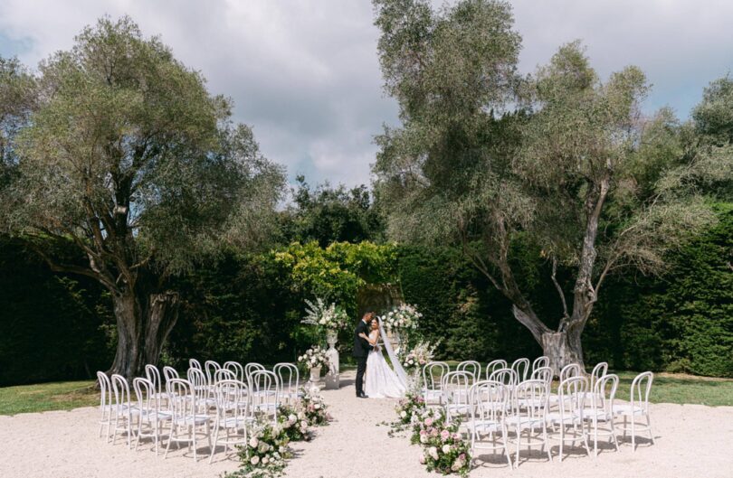 green and white wedding ceremony