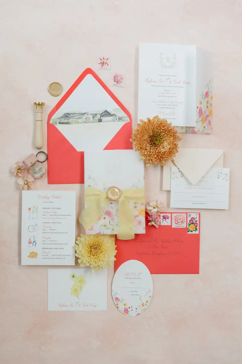 pink and orange wedding invitations